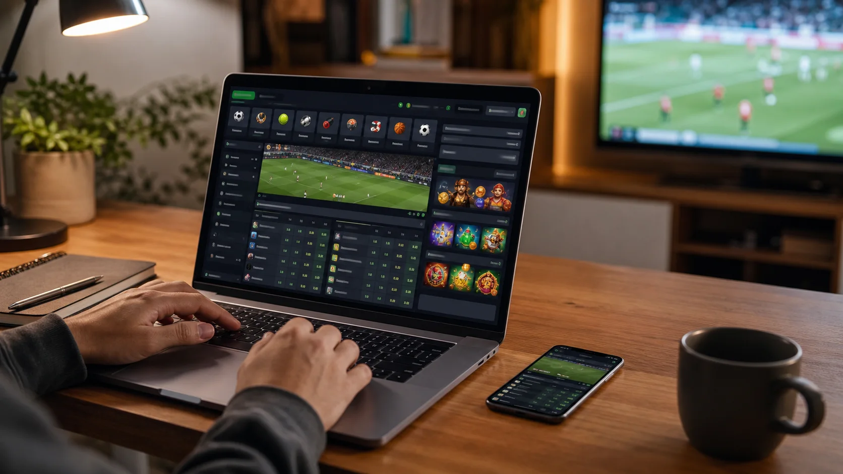 Plataforma fairgo em notebook e celular com apostas esportivas e cassino online